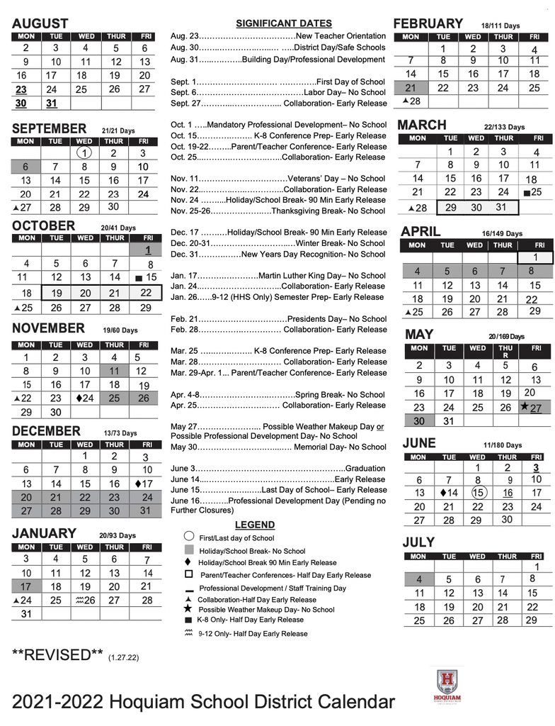 Calendar Update 21-22