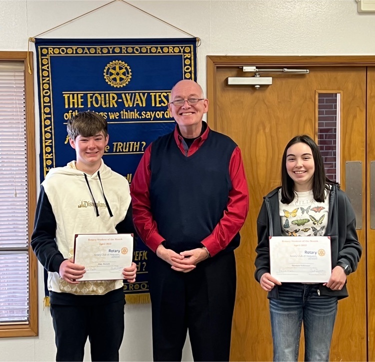 HMS Students of the month Hannah and Joey pictured with Rotary club of hoquiam president Jack Durney at a recent club meeting   