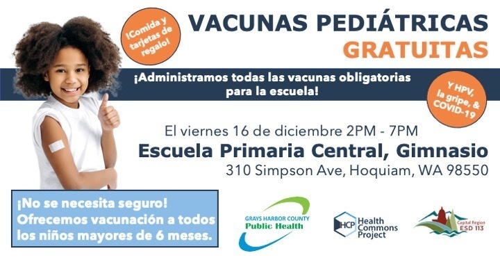 spanish -Image with details for free clinic Dec. 16 2-7pm at Central Elementary