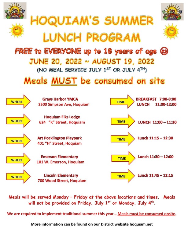 Free Summer Lunch is Back! Hoquiam School District No. 28